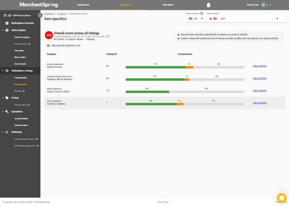 MarketPlace Manager screenshot: Marketplace Manager item specifics
