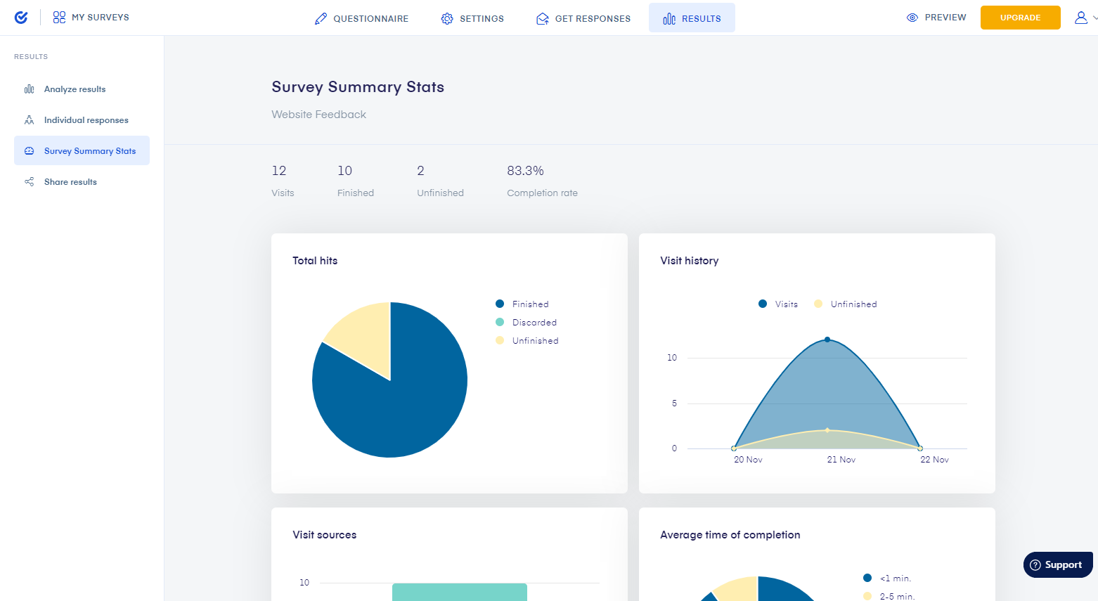 Survio Software - Survio survey summary statistics