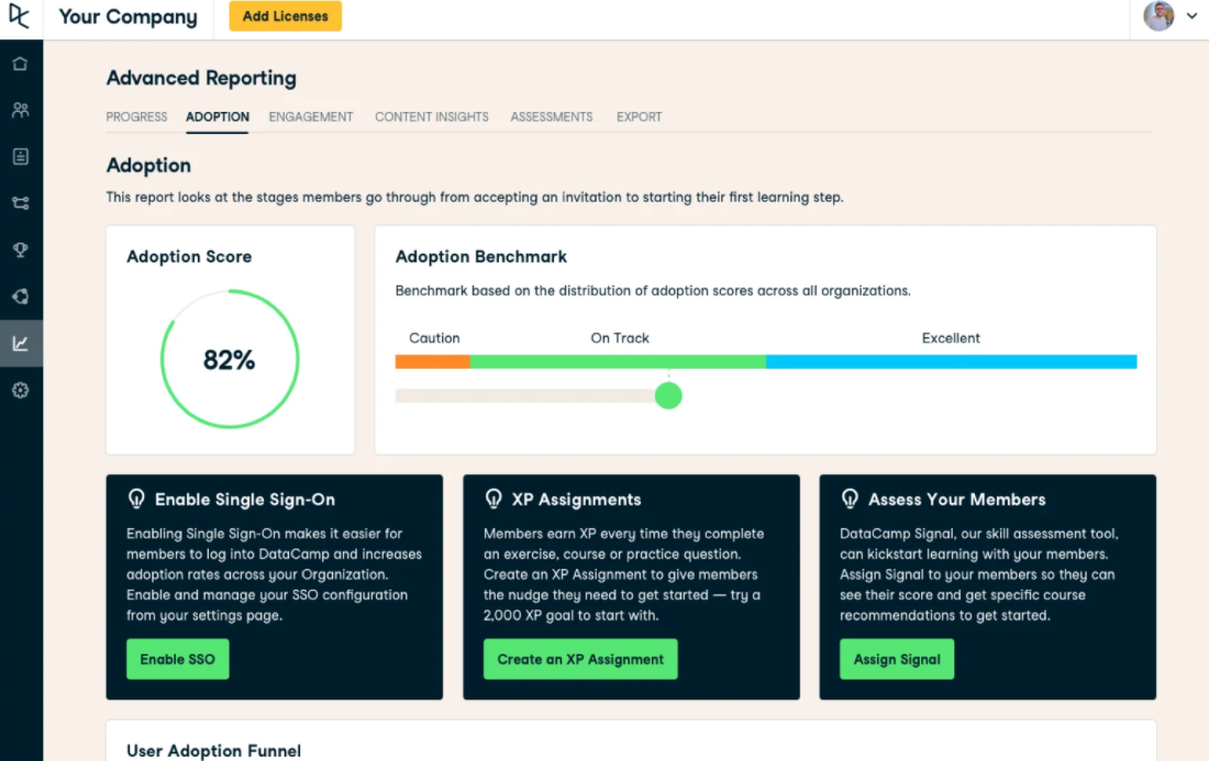 Dating bootcamp dashboard showing relationship progress tracking