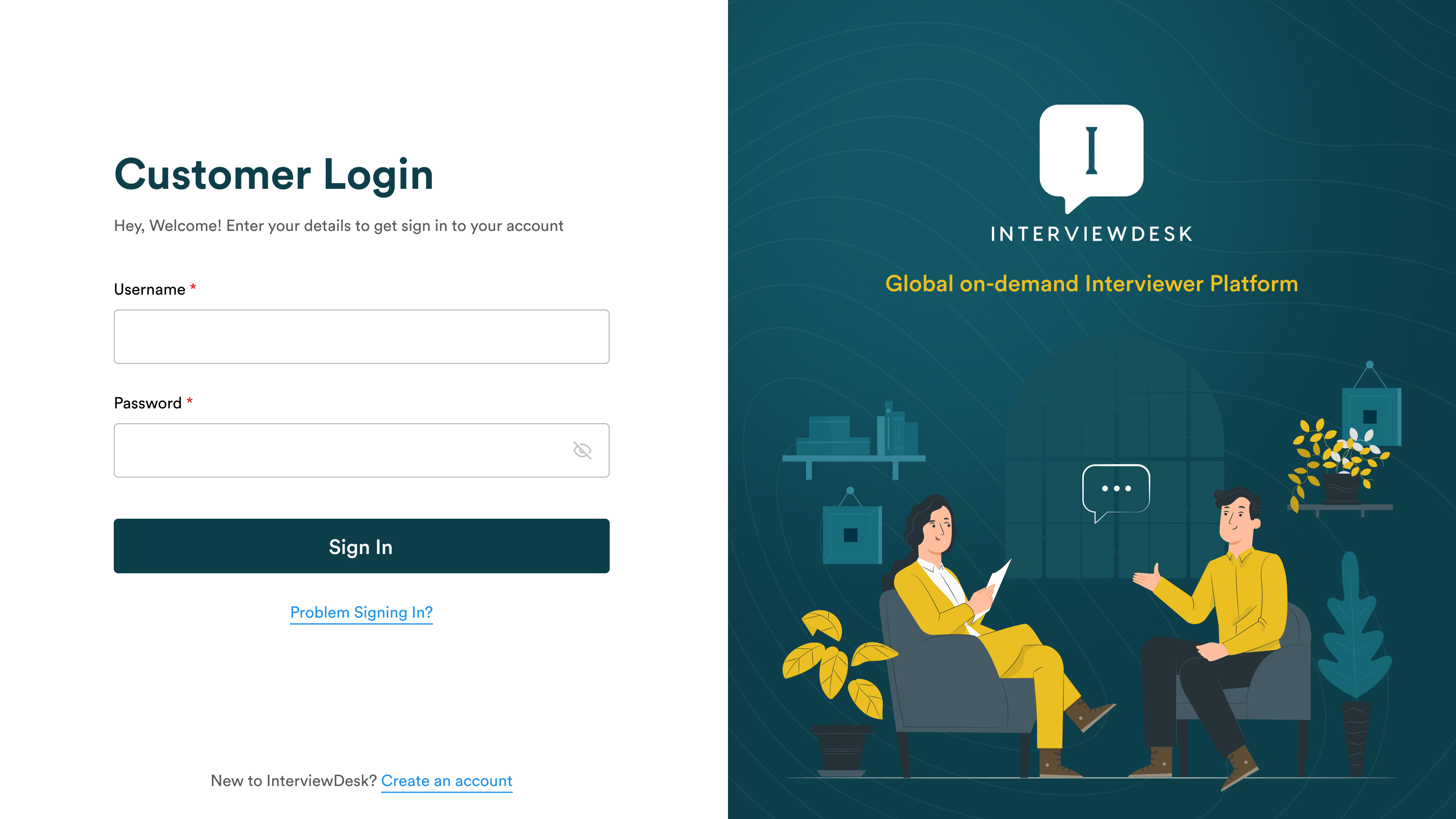 InterviewDesk Platform As A Service screenshot: Customer Login