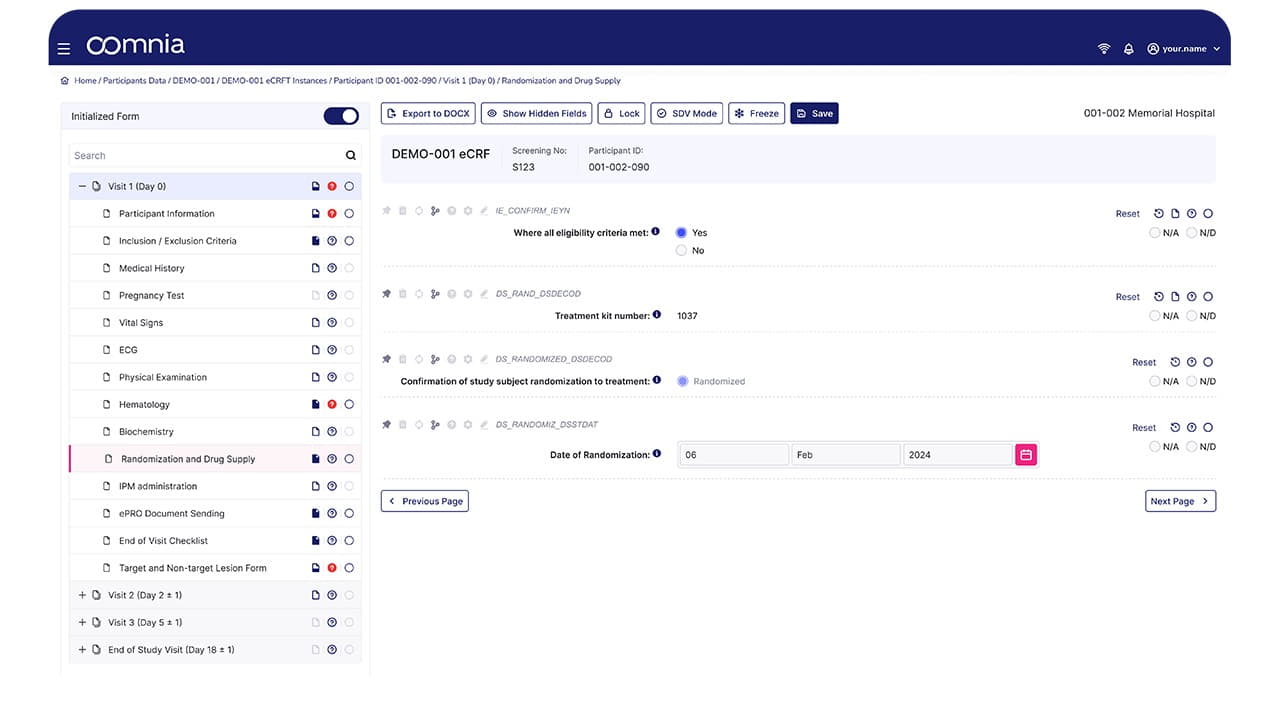 oomnia screenshot: oomnia initialized form