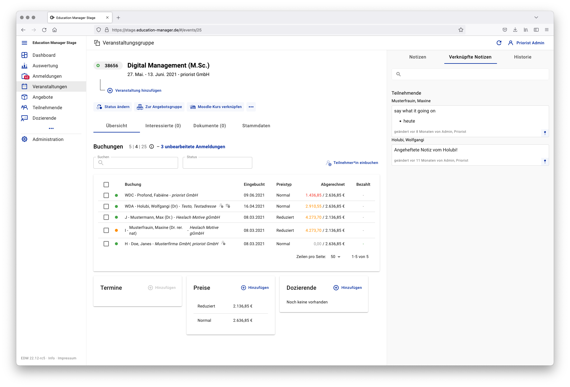 Education Manager screenshot: Education Manager Event-Group-Detail-Page