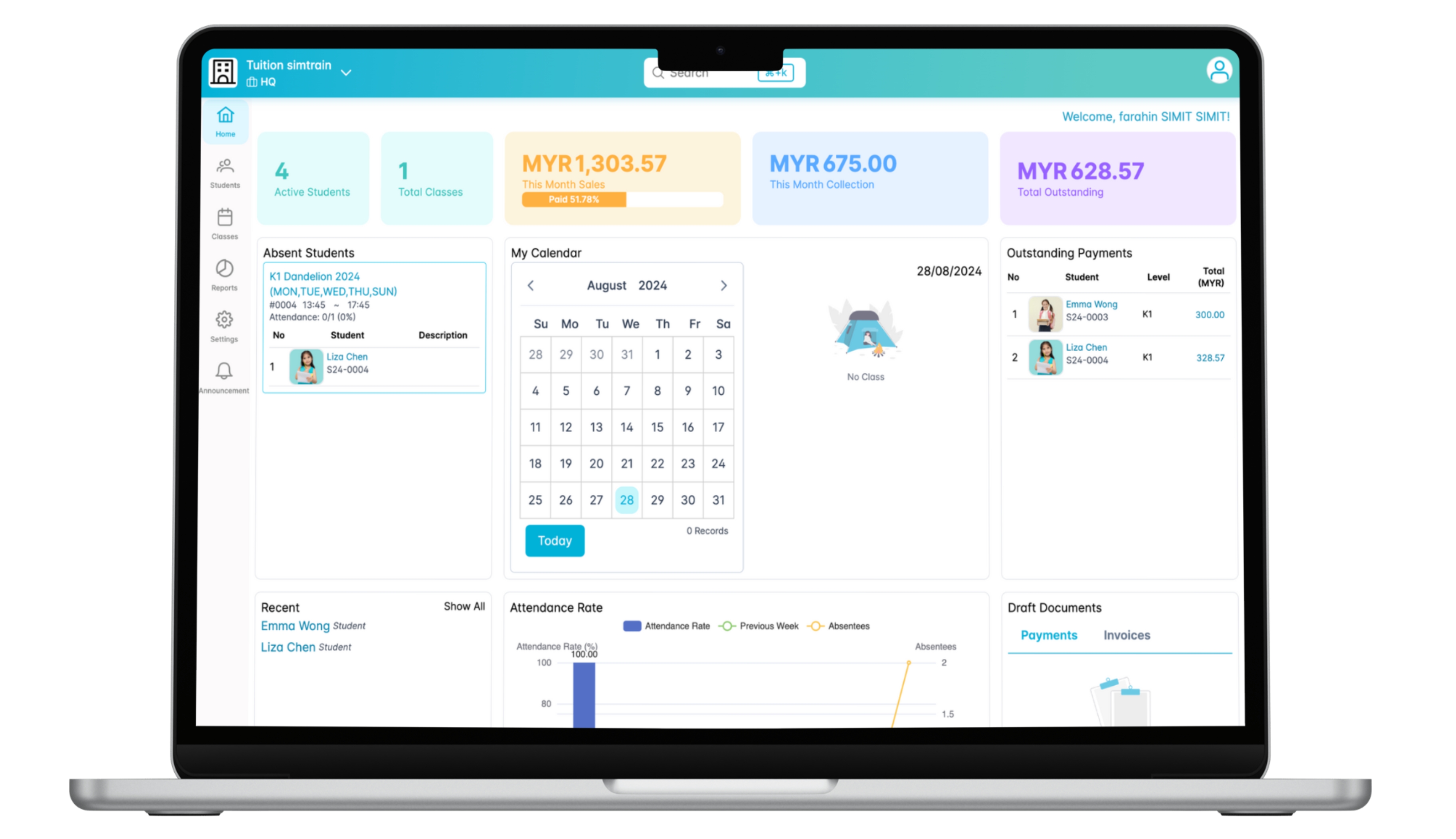 SimTrain screenshot: SimTrain dashboard