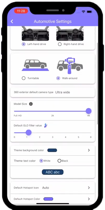 Glo3D 360 Car Photography screenshot: 360 Product Photography view settings