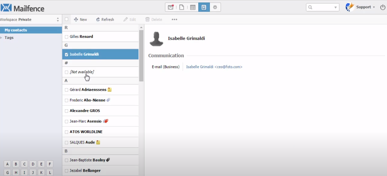 Mailfence contact management