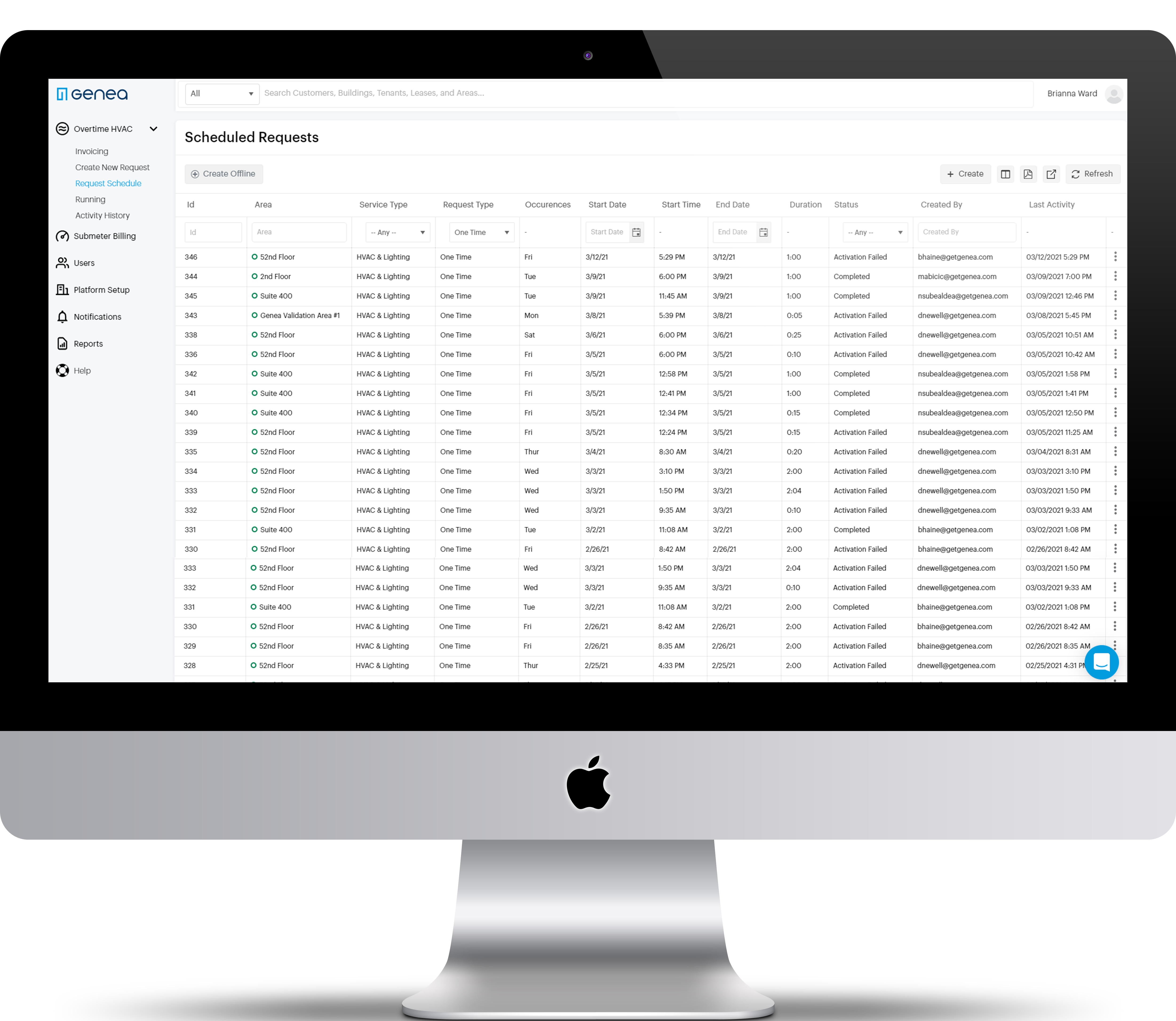 Overtime HVAC Software - OTHVAC Request Screen.