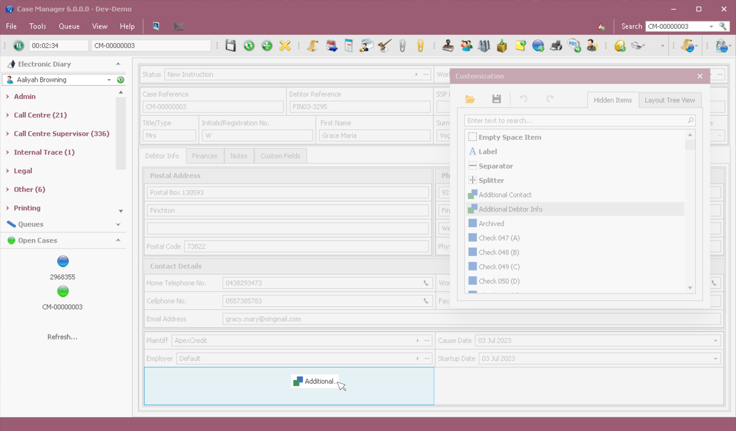 CaseManager screenshot: Customizable User Interface