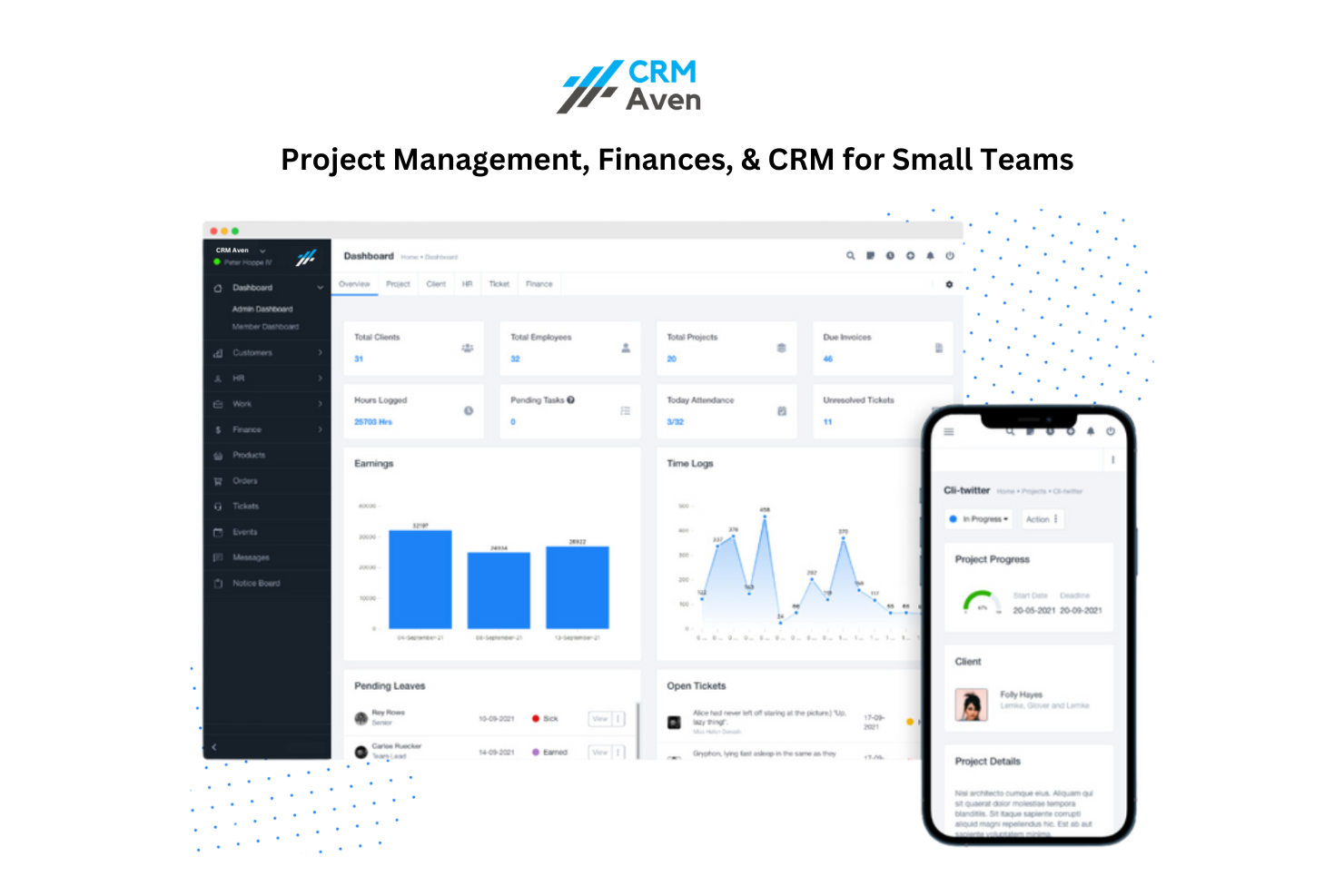 CRM Aven screenshot: CRM Aven: The All-in-One Dashboard for Small Teams