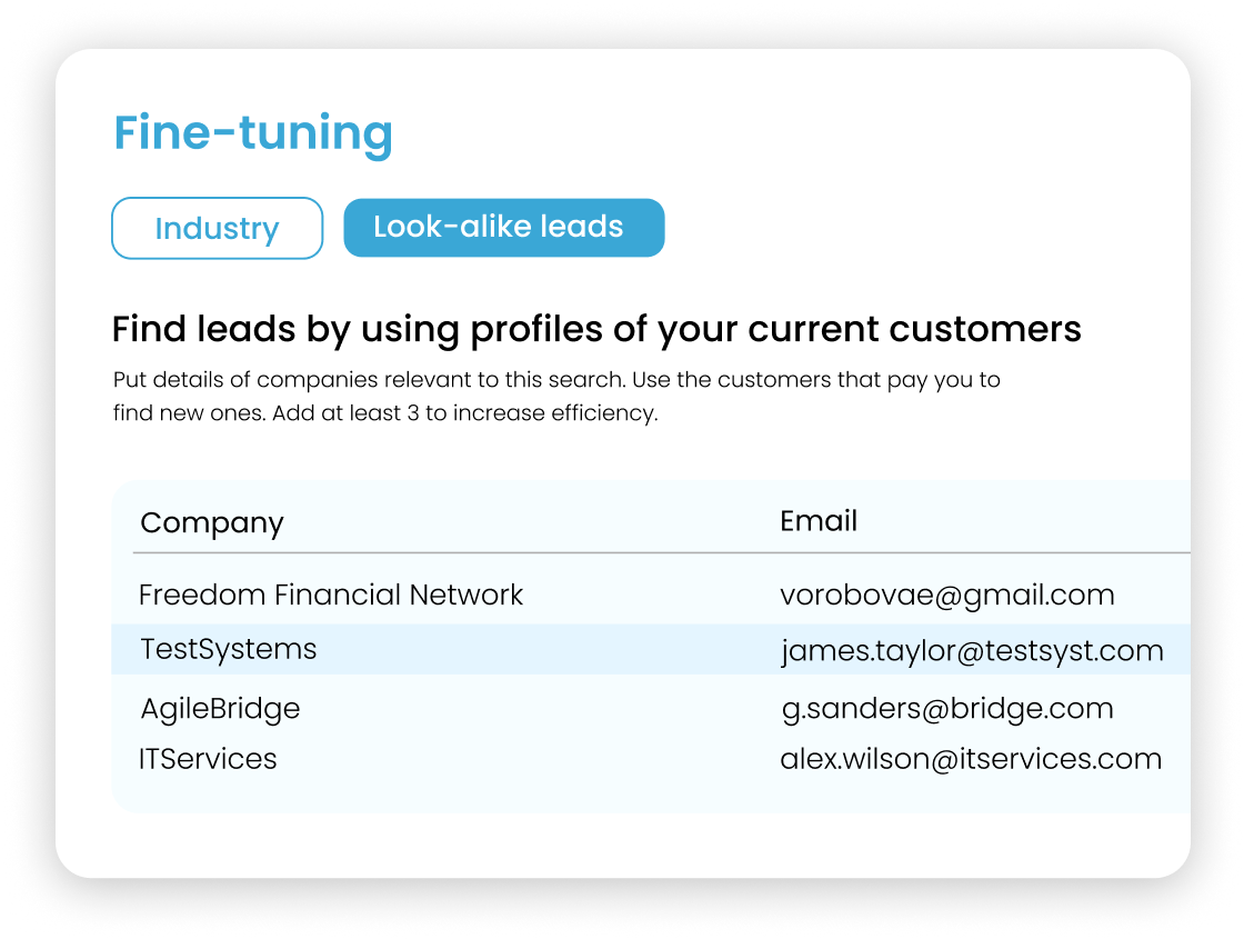 GetLeads screenshot: Smart prospect search using filters and customer portraits