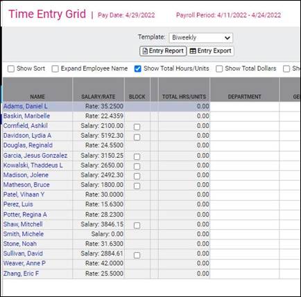Time Entry Grid