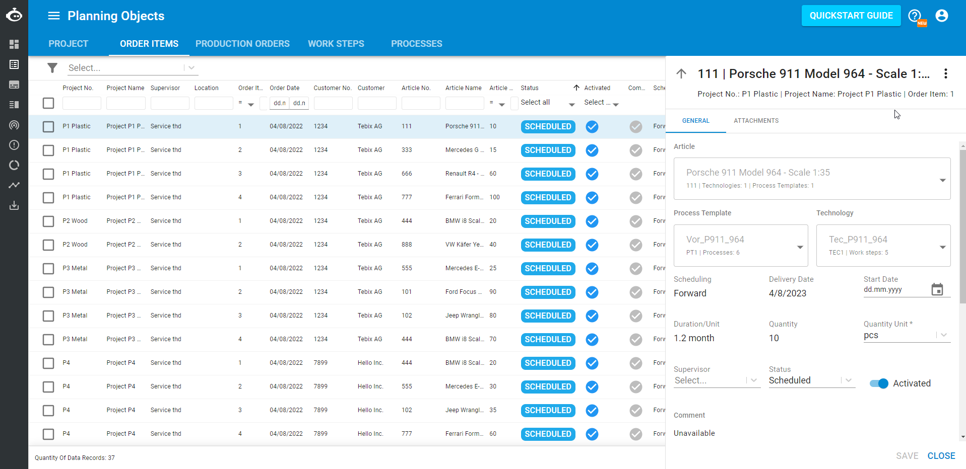 planeus screenshot: Planning Objects