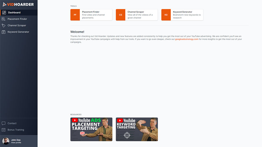 Vid Hoarder screenshot: Dashboard