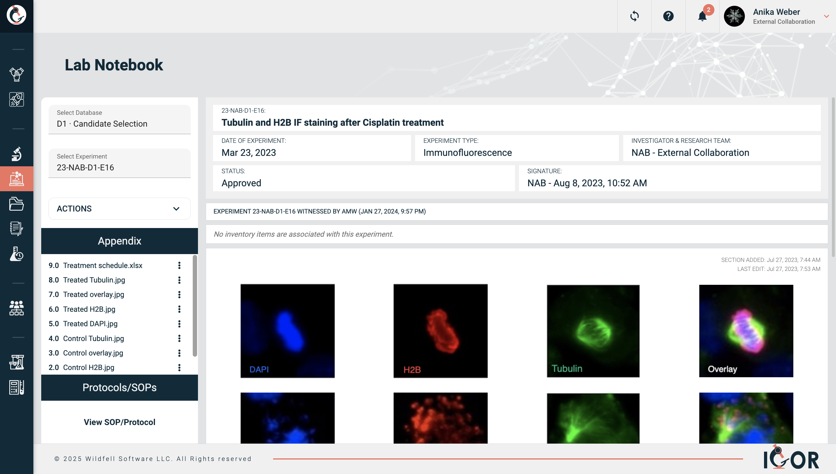 IGOR screenshot: Electronic Lab Notebook (ELN): IGOR's version controlled ELN is designed to enhance research documentation by providing a user-friendly interface that simplifies the process of recording scientific work. 