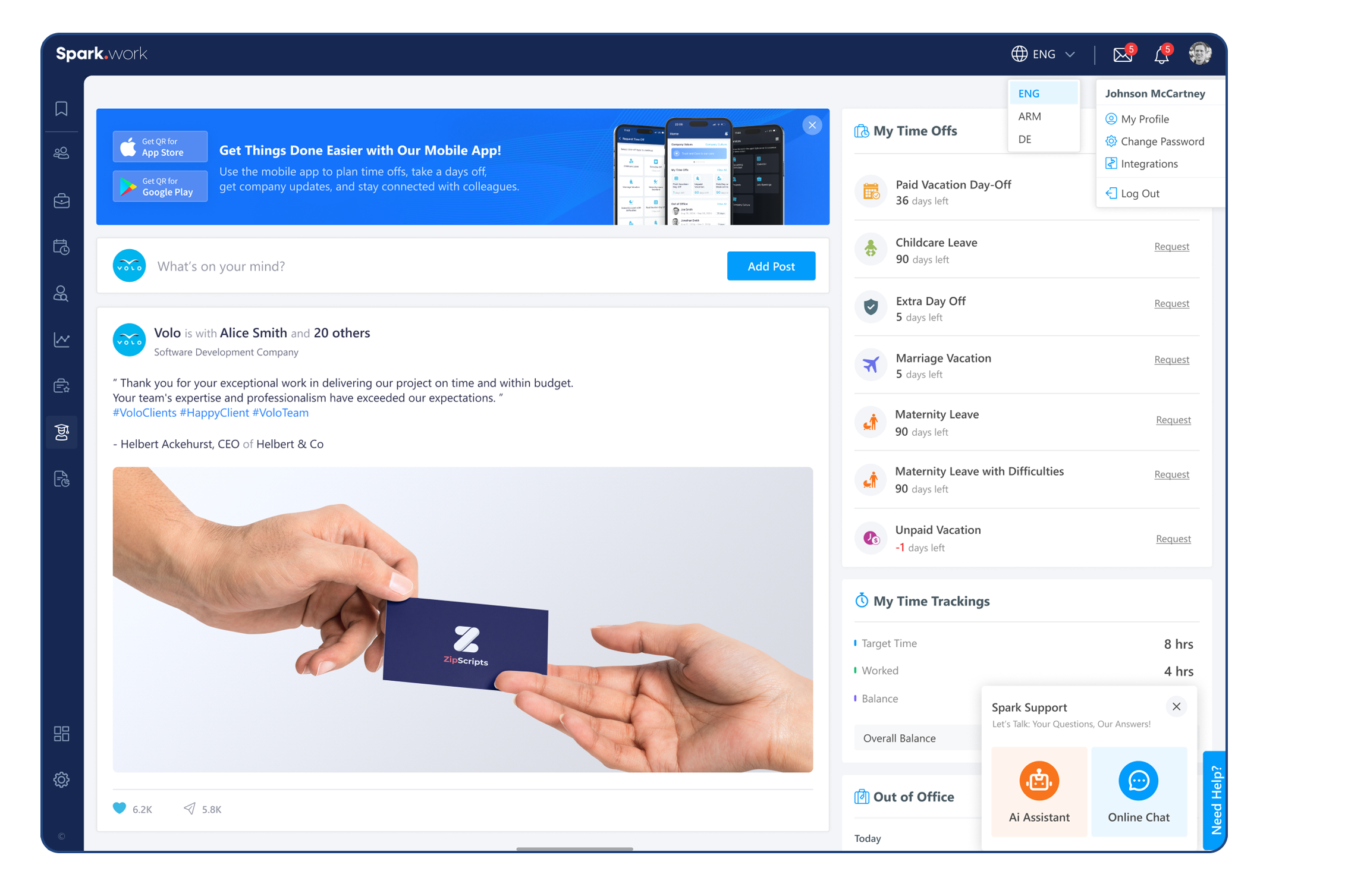 Spark.work screenshot: Spark.work AI assistant