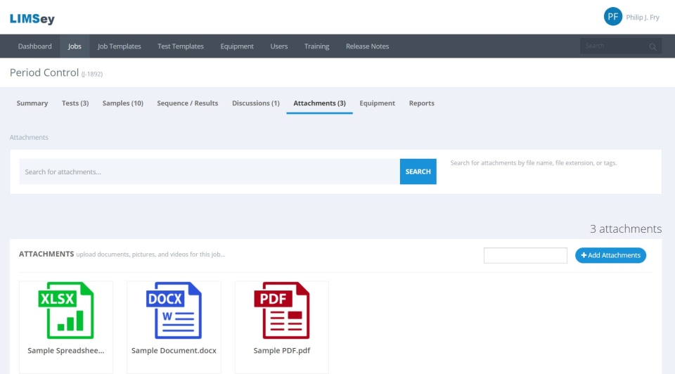 LIMSey job attachments screenshot