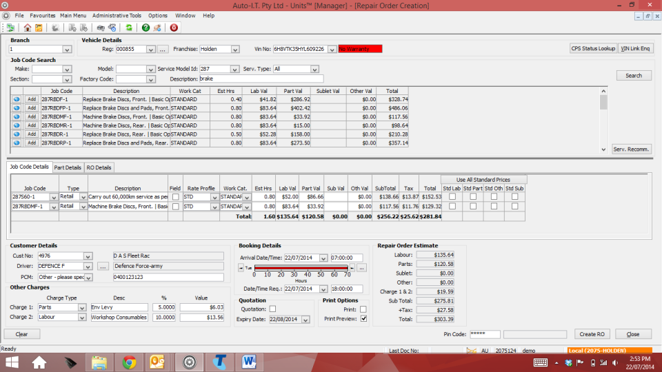UNITS / EQUIP screenshot: Auto-IT vehicle details