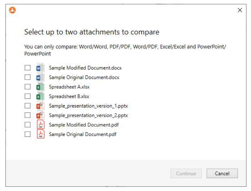Select the file types to compare