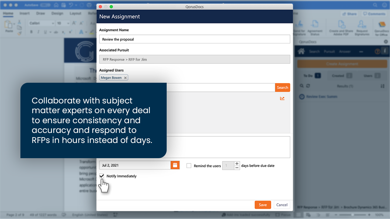 Collaborate with subject matter experts and respond to RFPs in hours instead of days.