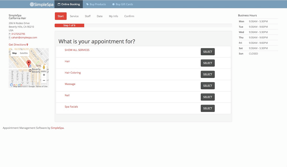 Multiple services can be offered to clients through SimpleSpa