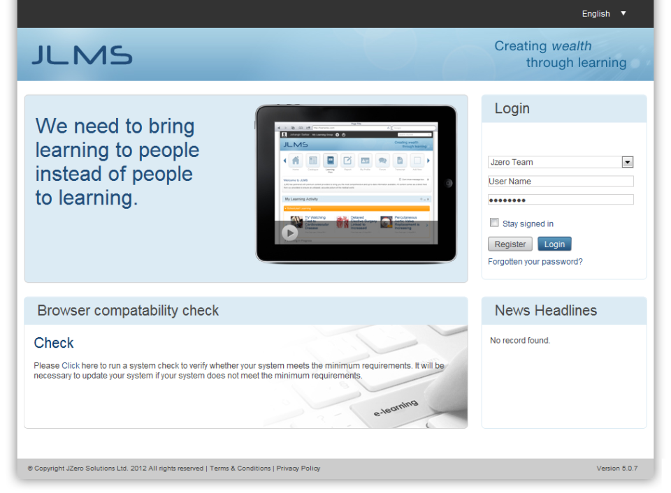 JLMS Software - JLMS User Login Page