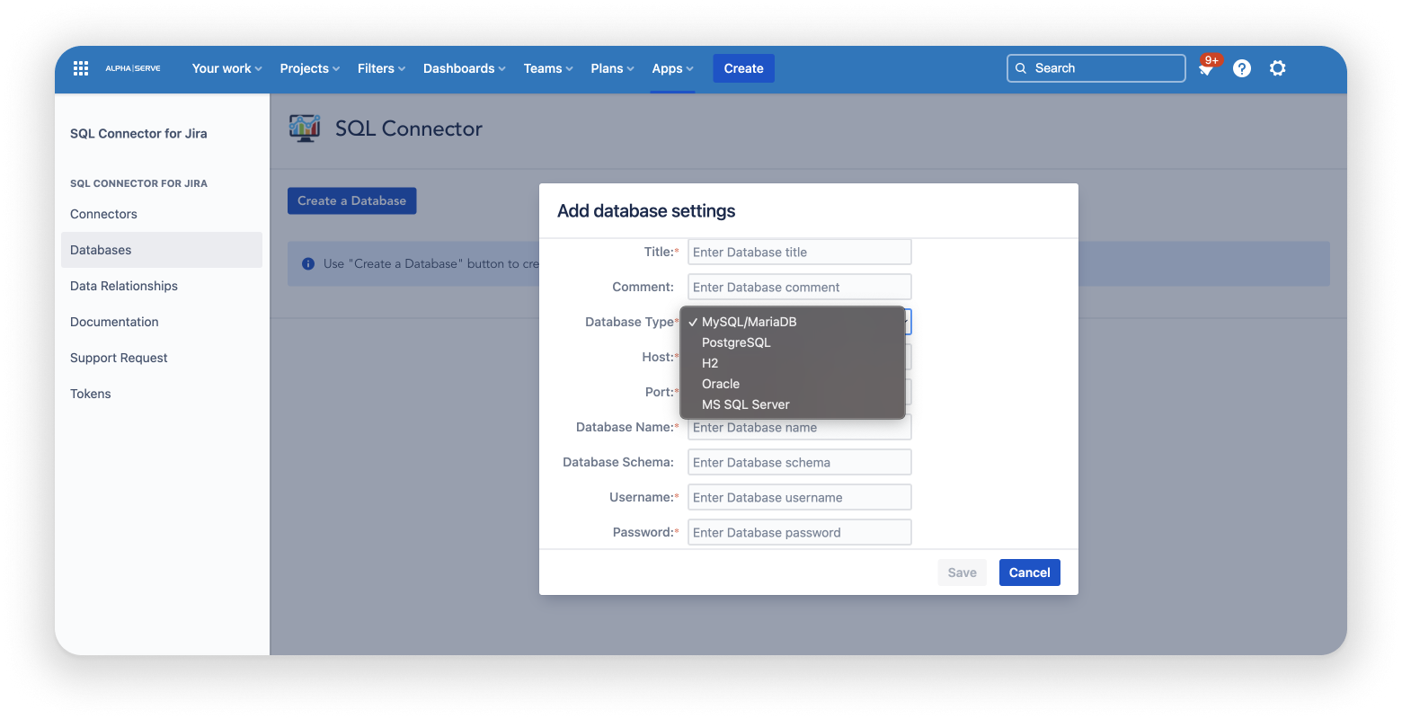 SQL Connector for Jira: Database Configuration