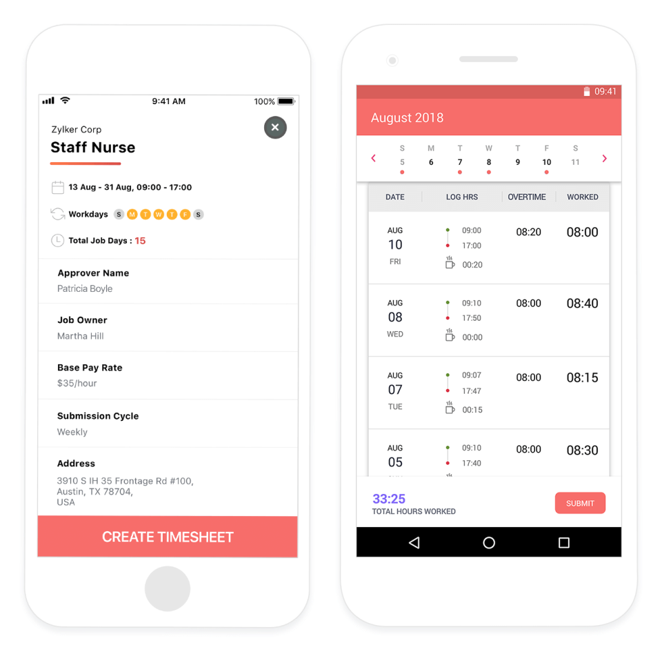 Zoho Workerly Software - Zoho Workerly's mobile app timesheets