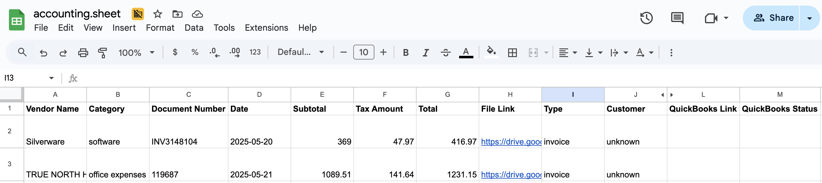 AI Bookkeeper screenshot: AI Bookkeeper accounting sheet