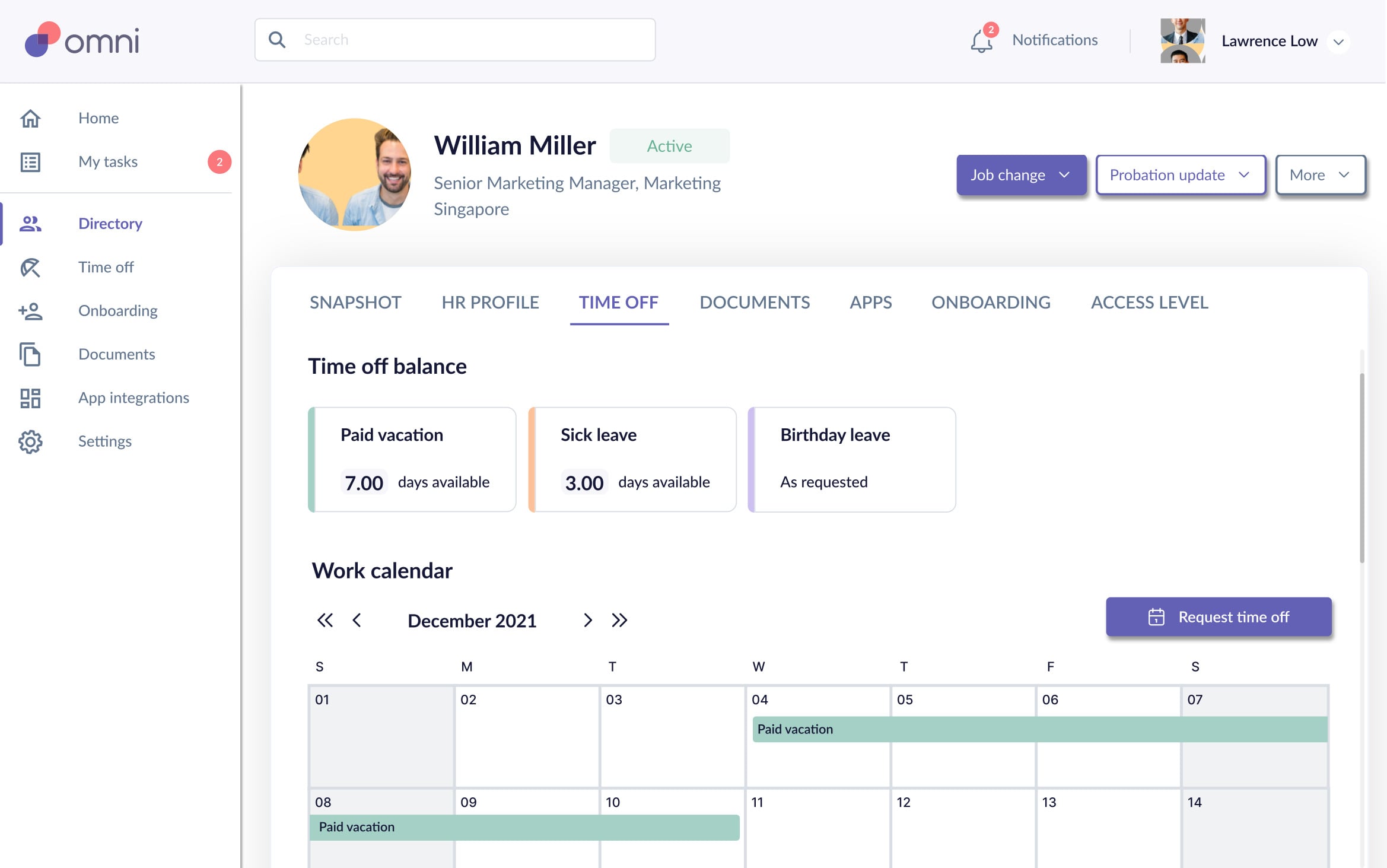 Omni screenshot: Omni time-off management