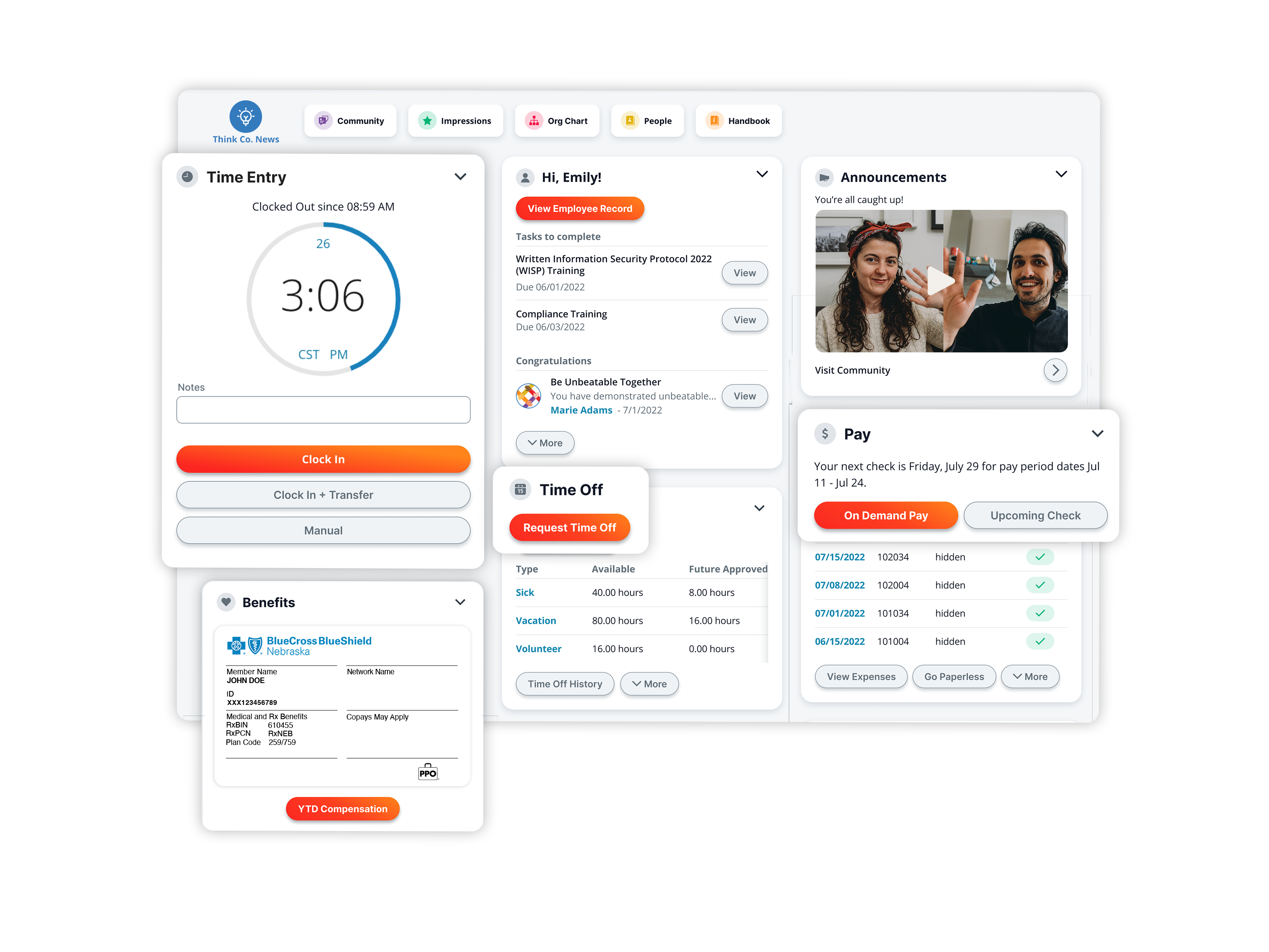 Paylocity Software - Employees want secure and easy access to their information, 24/7. With Employee Self Service (ESS), they can view checks, request time off, clock in and out, update personal data, and interact with each other.