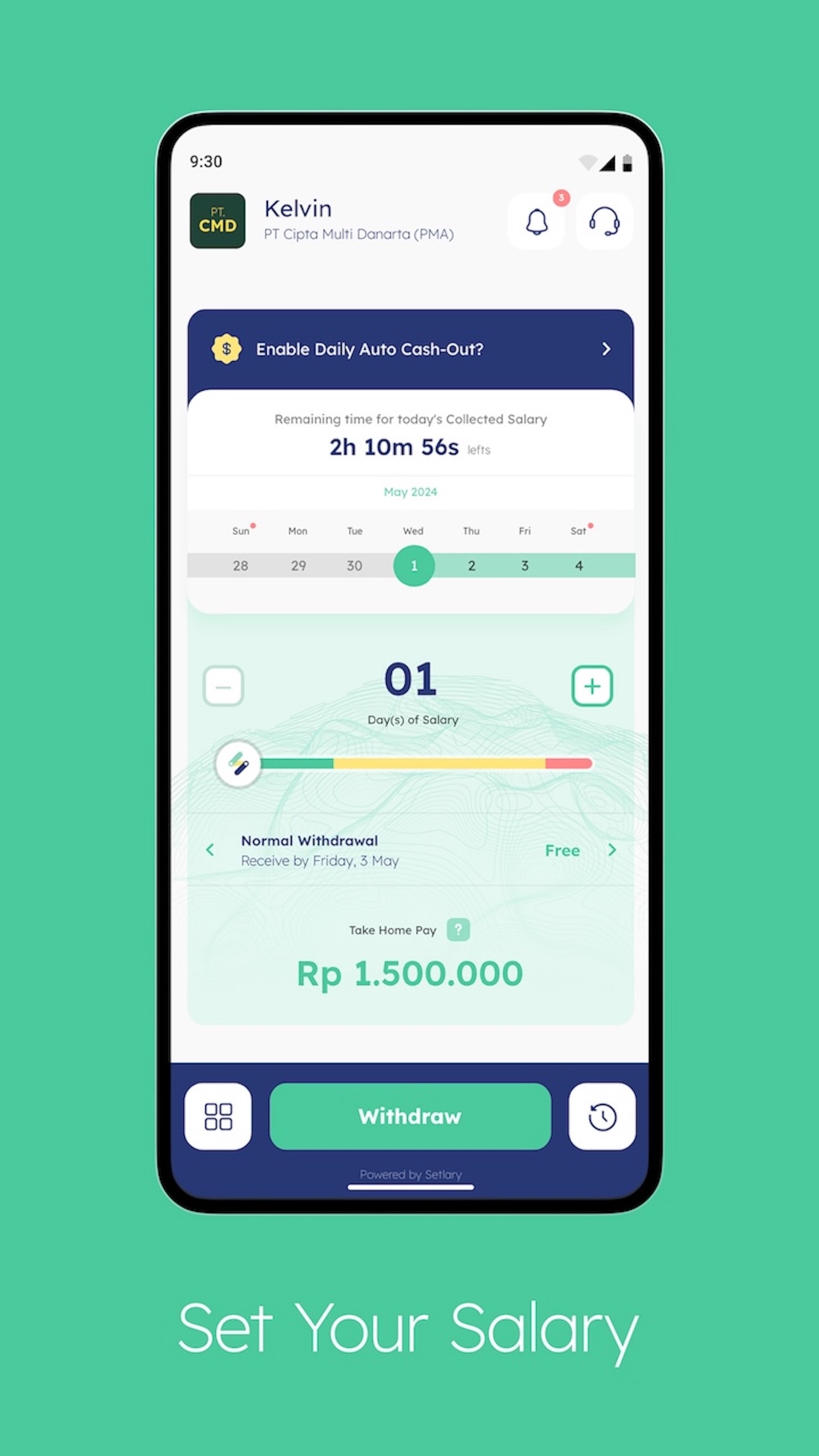 Setlary screenshot: Get early access to your paycheck with Setlary