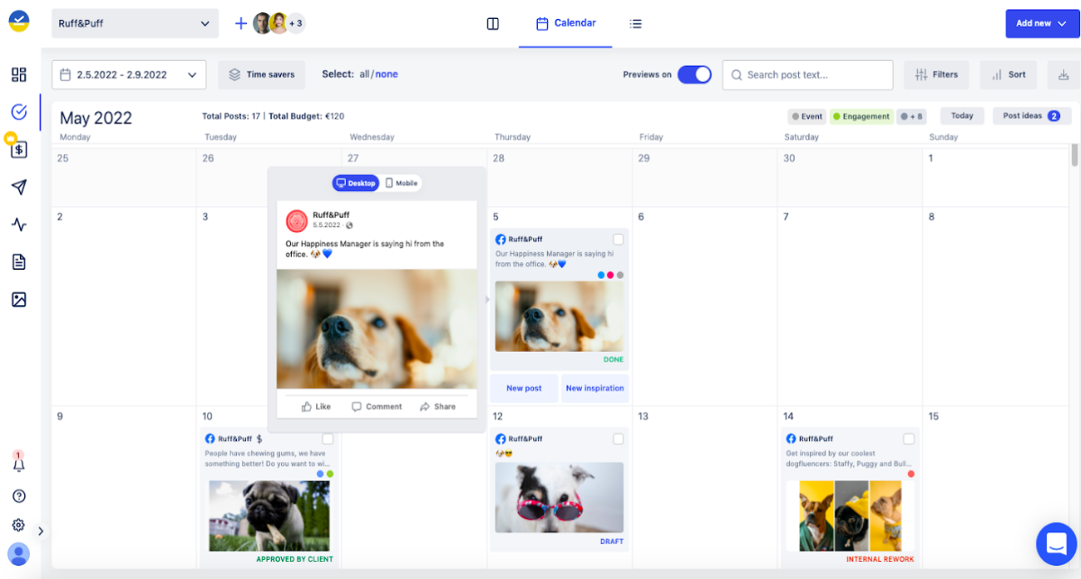 Kontentino Software - Plan your social media content in an intuitive drag and drop Calendar. Or use different views, such as List, Grid, Workflow for your specific workflow processes.