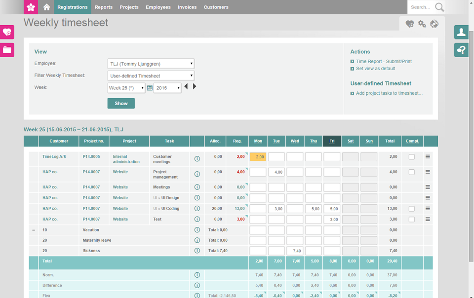 Weekly timesheet