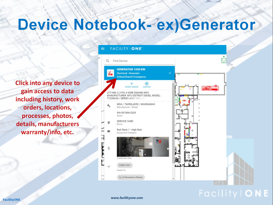 FacilityONE Software - The device notebook allows all of its associated information and notes to be attached, viewable when clicked