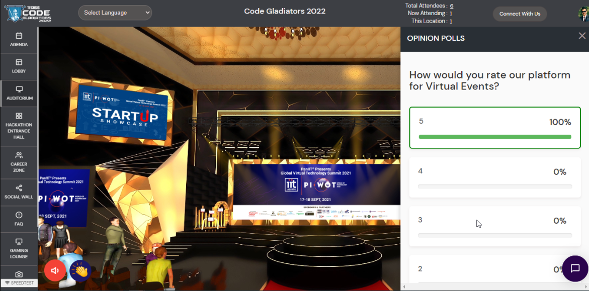 During a live session, polls can be started so that each delegate can give their opinion on the event.