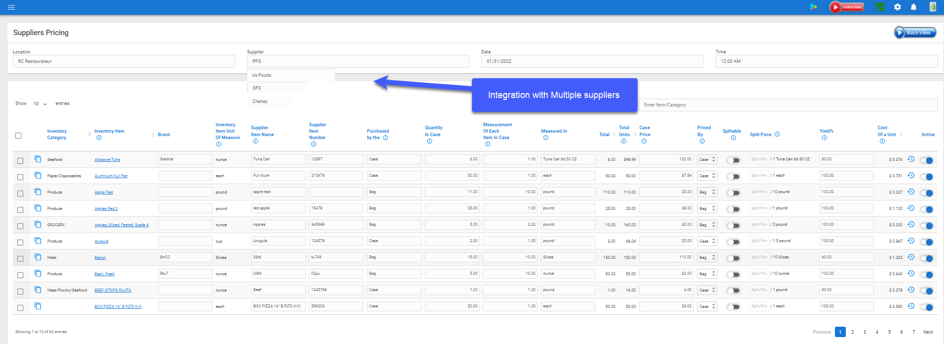 Recipe Costing Software - Recipe Costing Multiple Supplier Integrations