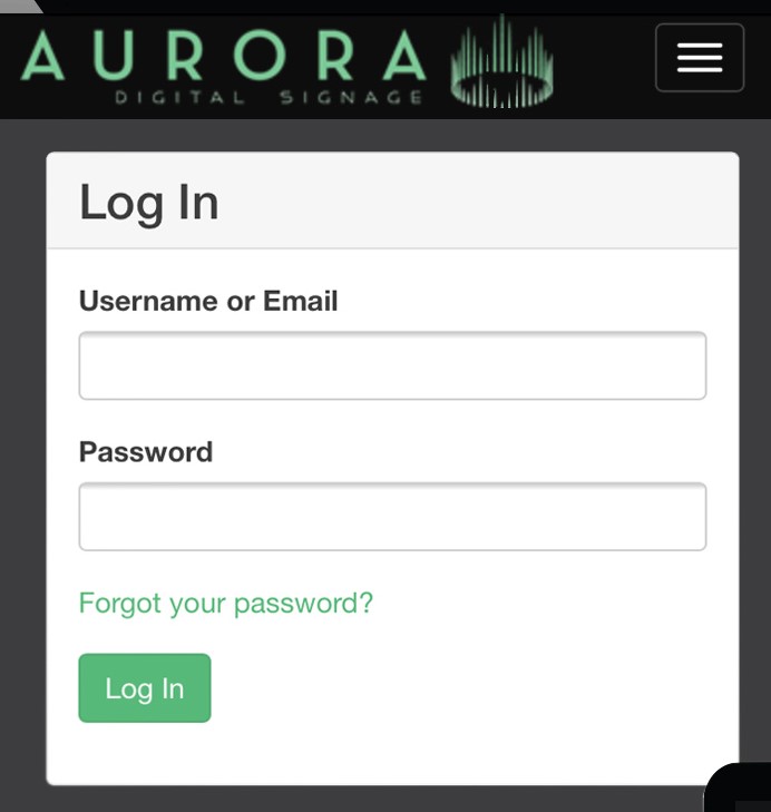 Aurora log in page