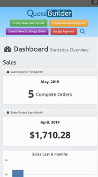 QuoteBuilder Software - QuoteBuilder mobile dashboard