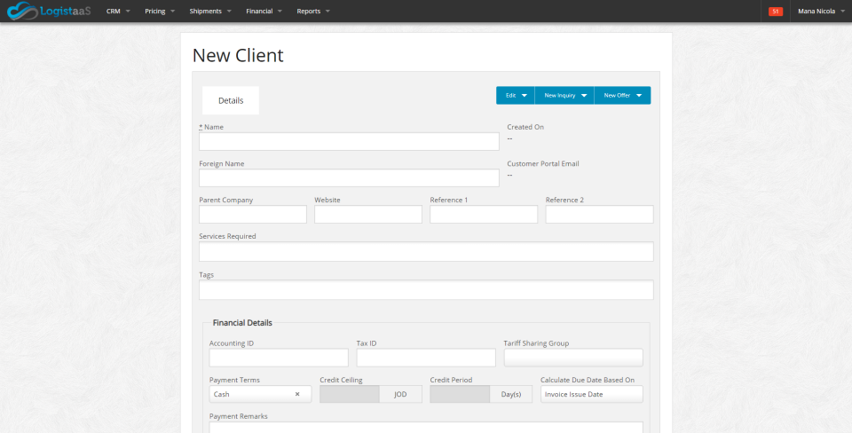 Users can manage client information and enter details on a form