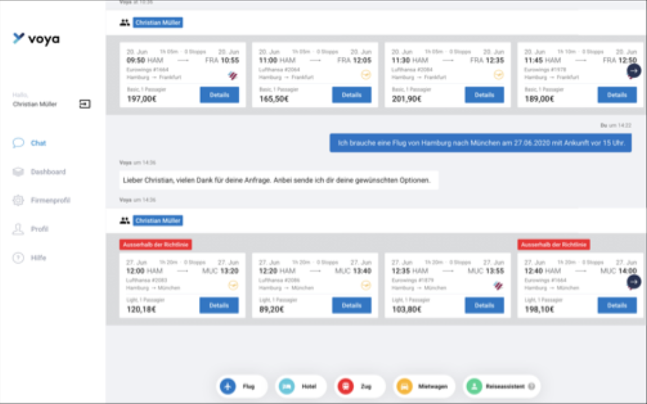Voya screenshot: Voya bookings management