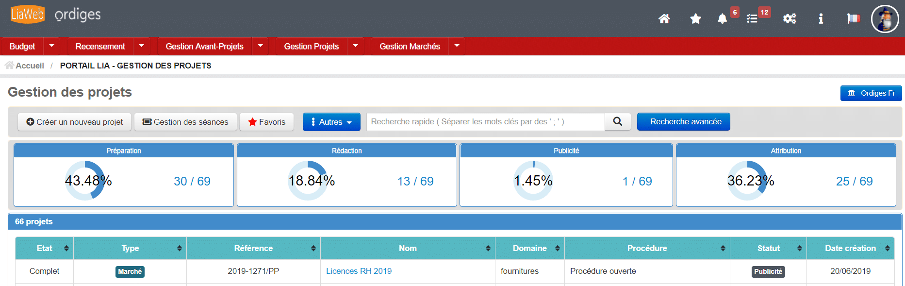 LiaWeb screenshot: Project-based approach