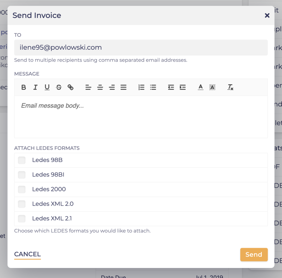 Easy Legal Billing email invoices