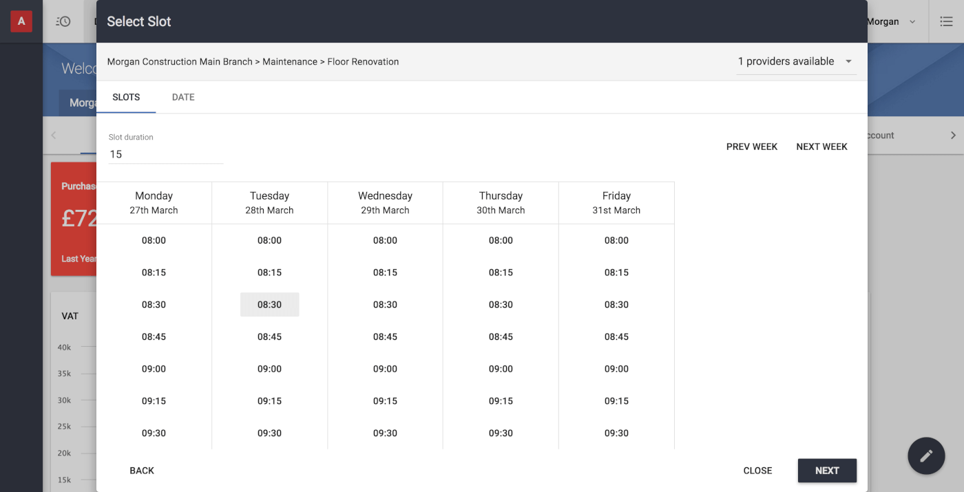 Archdesk Software - Create time-based bookings based on available slots when assigning workers or equipment to projects