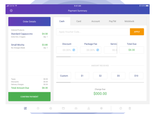 Users can can accept multiple payment types with an option to revert and change it even after the order is closed