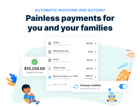 Automate your monthly invoicing and empower families to pay their bill directly through the app