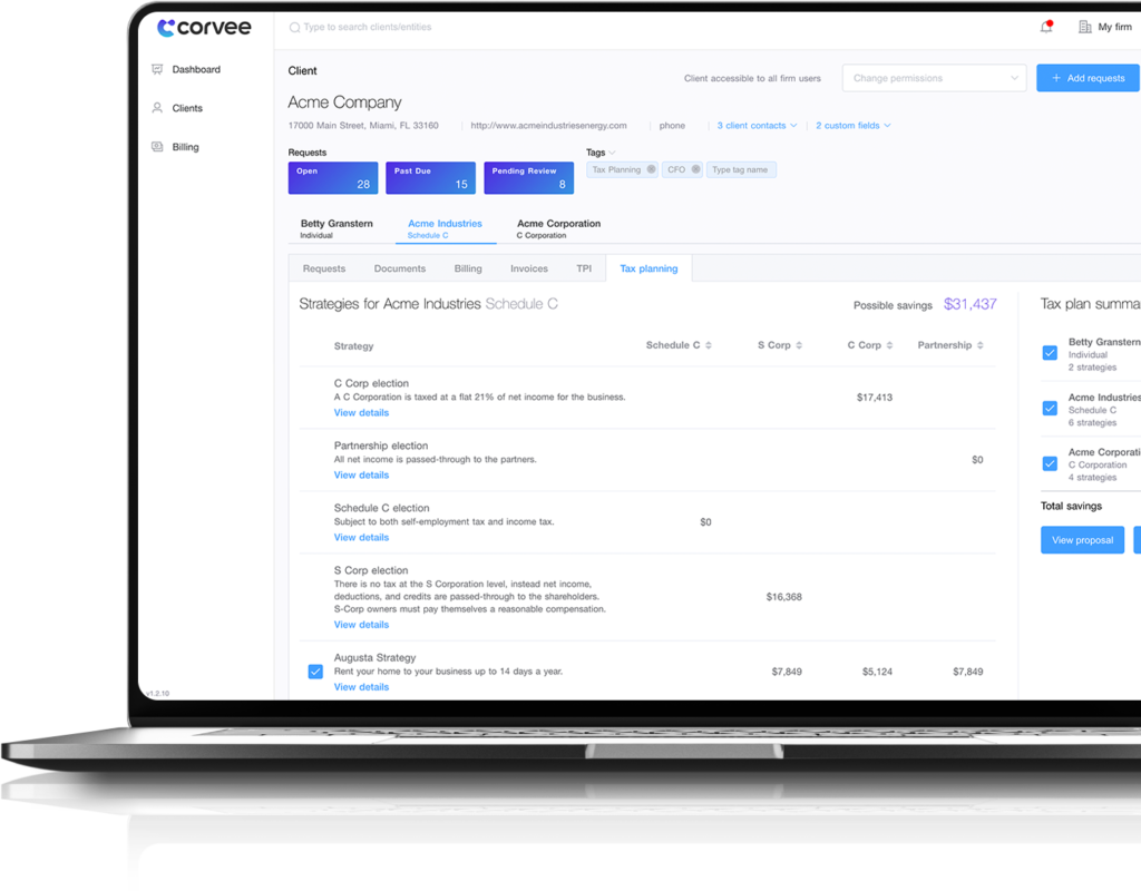 Corvee Tax Planning screenshot: Corvee Tax Planning Screenshot