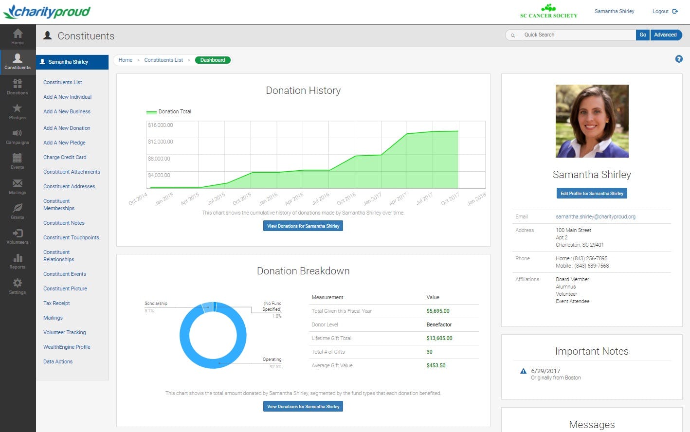 Charityproud Software - Constituent Dashboard