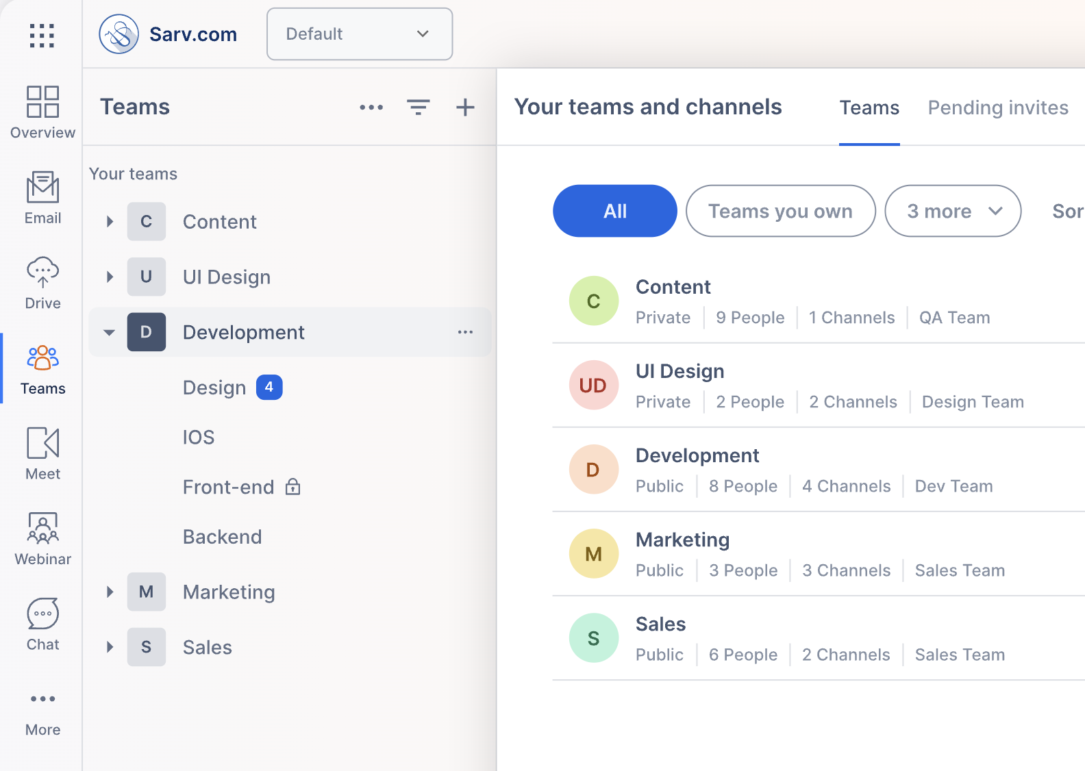 Sarv Workspace screenshot: Sarv Workspace teams