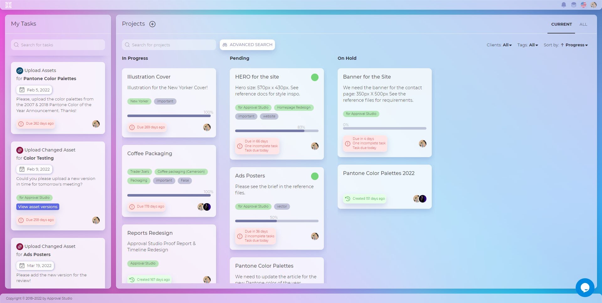 Approval Studio Software - Organize your projects in the most efficient way using a customizable Kanban dashboard. Easily see ongoing tasks assigned to you in a separate section, and always complete all deadlines.