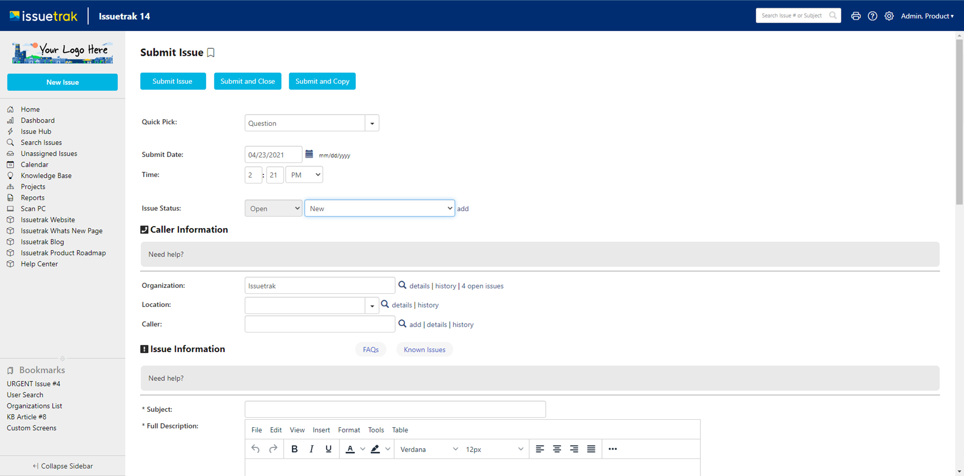 Issuetrak Submit Issue View