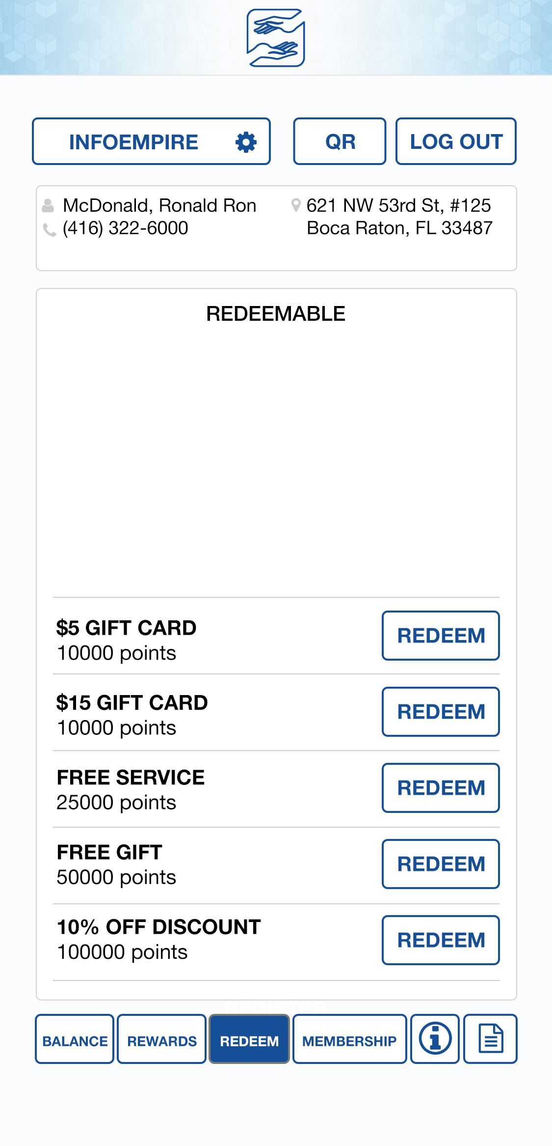 Referral and Rewards Software - In this section, you can convert your client’s points to gift cards or any other rewards you create. Select the reward they choose and press the “Redeem” button. If there aren’t enough points, the points button will be inactive.